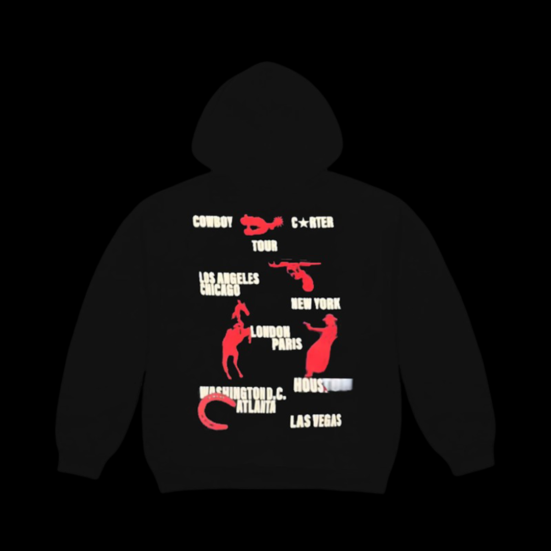 Beyonce Merch - Cowboy Carter Signature Tour Dates Black Zip Up Hoodie
