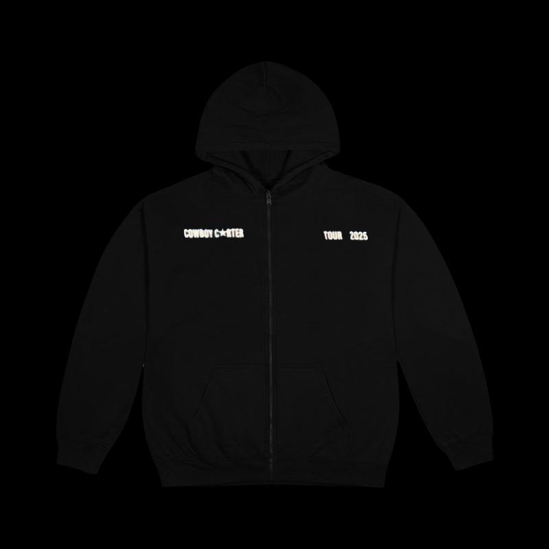 Beyonce Cowboy Carter Merch - Signature Tour Dates Black Zip Up Hoodie